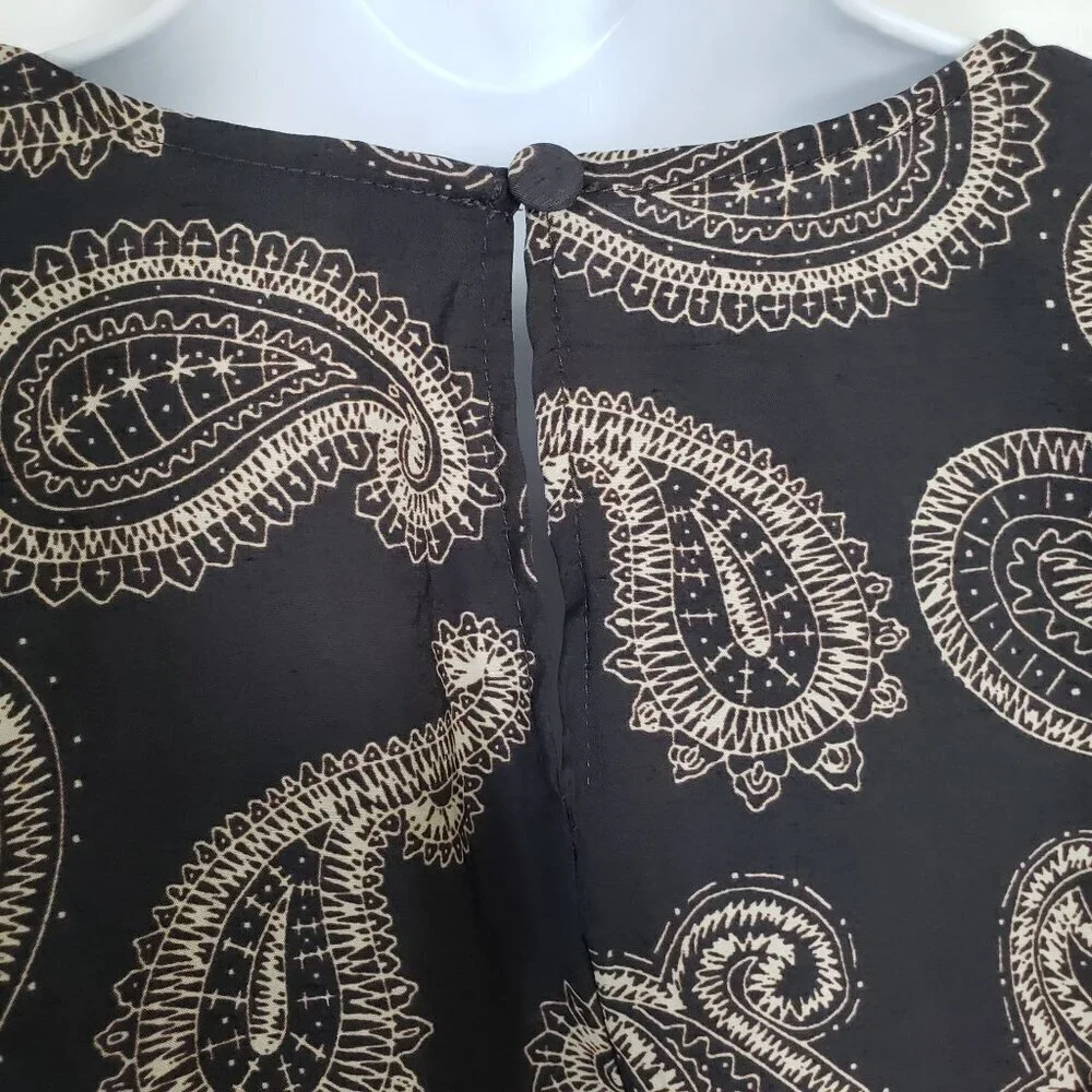 Zara Paisley Puff Sleeve Blouse Long Sleeve Boho Retro 70s Office Gray Womens XL